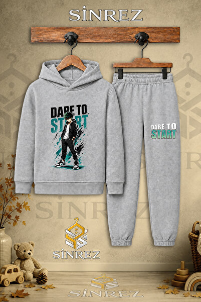 SİNREZ Children's Unisex Single-Piece Dare to Hands in Pocket Printed Hooded ...