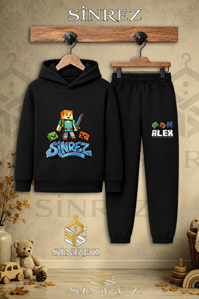 SİNREZ Children's Unisex Single Girl's Aleksa Printed Hooded Tracksuit Set