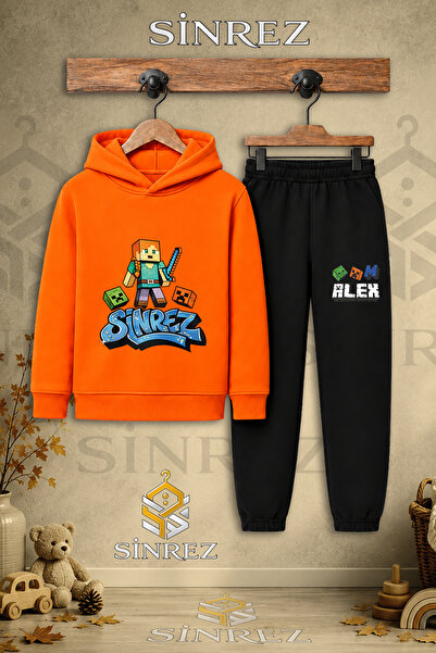 SİNREZ Children's Unisex Single Girl's Aleksa Printed Hooded Tracksuit Set