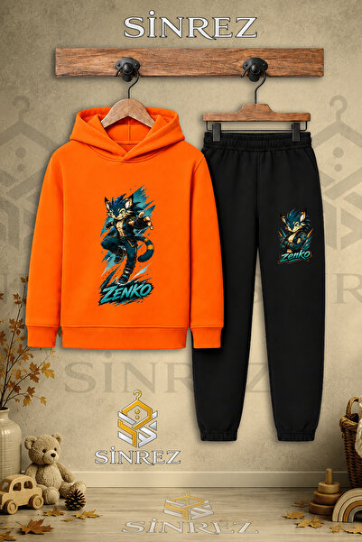 SİNREZ Children's Unisex Single Zenko One Atak Printed Hooded Tracksuit Set