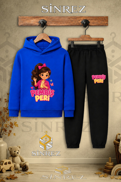 SİNREZ Children's Unisex Single Pink Fairy Half Hand Shake Printed Hooded Tra...