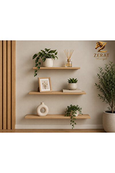 Zerat Concept 3’lü MDF Duvar Rafı Seti | 30-40-50 cm Dekoratif Gizli Raf(Açık...