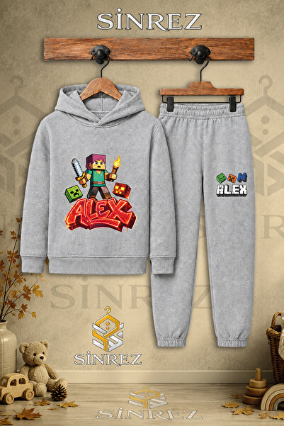 SİNREZ Children's Unisex Single Alex Flame Printed Hooded Tracksuit Set