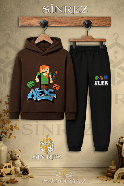 SİNREZ Children's Unisex Single Alex Original Printed Hooded Tracksuit Set