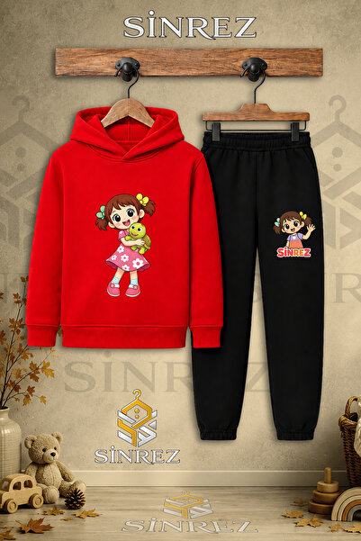 SİNREZ Children's Unisex Single-Piece Girls' Turtle Printed Hooded Sweatshirt...