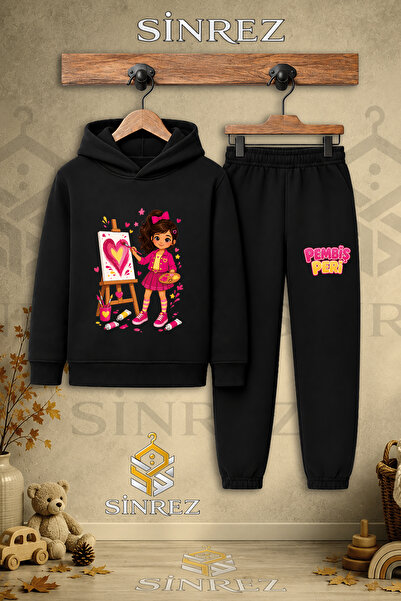 SİNREZ Children's Unisex Single Pink Fairy Heart Printed on Canvas Hooded Tra...
