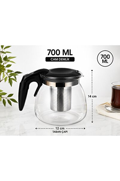 kumkumticaret 700 ML Cam Demlik Süzgeçli Çaydanlık Isıya Dayanıklı Cam Çay De...
