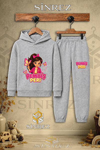SİNREZ Children's Unisex Single Pink Fairy Half Butterfly Printed Hooded Trac...