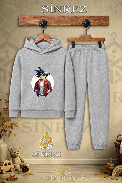 SİNREZ Children's Unisex Single Goku White Circle Shirt Printed Hooded Tracks...