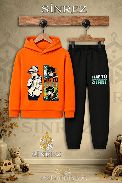SİNREZ Children's Unisex Single-Piece Dare to Start Colorful Printed Hooded T...