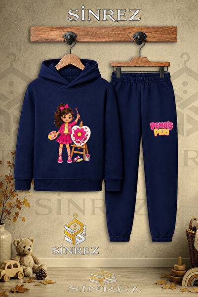 SİNREZ Children's Unisex Single Pink Fairy Flower Printed on Canvas Hooded Tr...