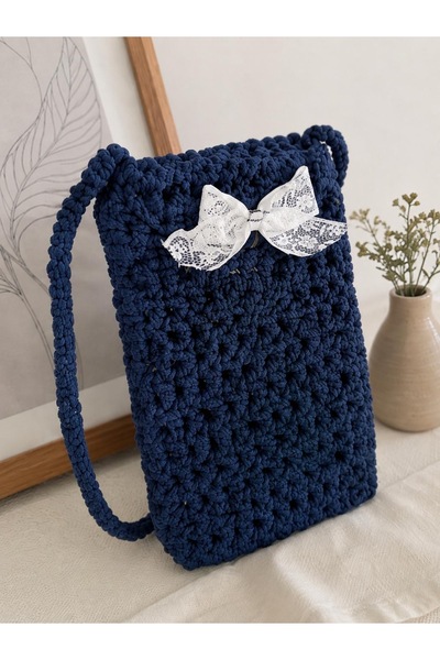 Atherz Handmade Navy Blue Macrame Rope Phone Bag