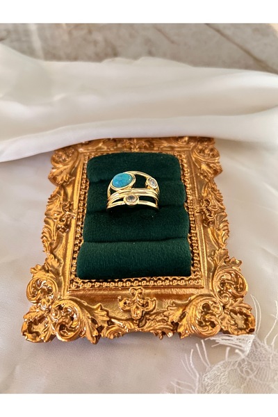 Turkuaz Taşlı Çoklu Gold Yüzük”