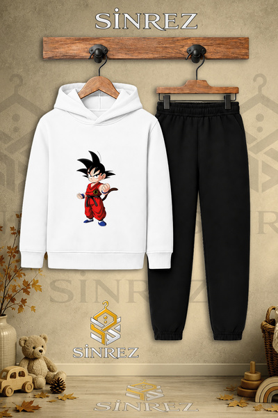 SİNREZ Children's Unisex Single Goku Standing and Punching Printed Hooded Tra...