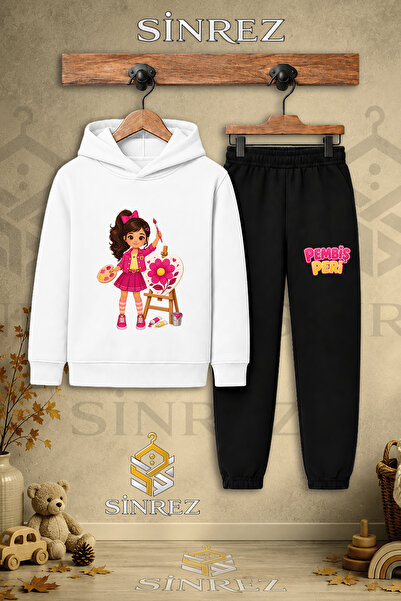 SİNREZ Children's Unisex Single Pink Fairy Flower Printed on Canvas Hooded Tr...