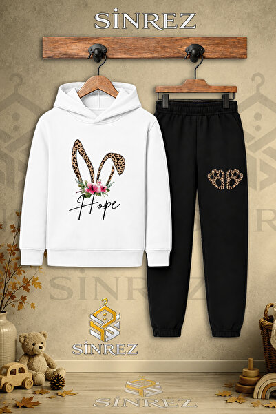 SİNREZ Children's Unisex Single Rabbit Ear Flower Leopard Pattern Printed Hoo...