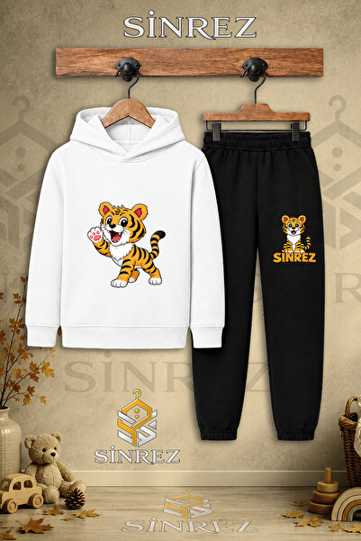 SİNREZ Children's Unisex Single Tiger Single Paw Air Printed Hooded Tracksuit...