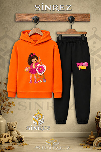 SİNREZ Children's Unisex Single Pink Fairy Flower Printed on Canvas Hooded Tr...