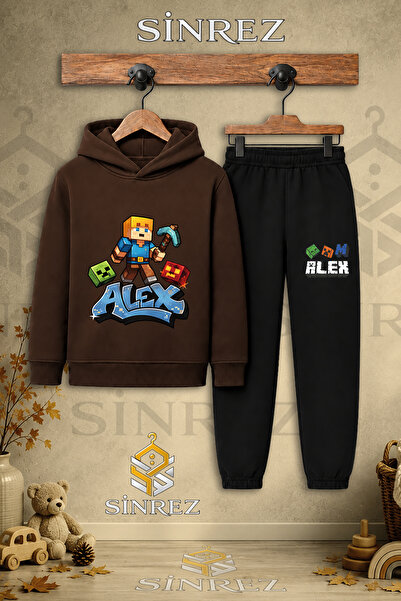 SİNREZ Children's Unisex Single Alex Batlali Printed Hooded Tracksuit Set