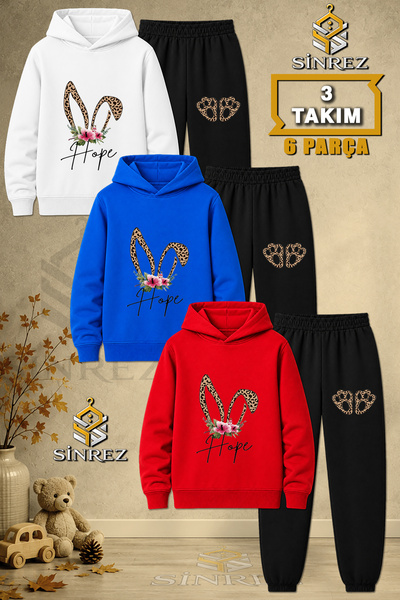 SİNREZ Children's Unisex 3Lu Rabbit Ear Flower Leopard Pattern Printed Hooded...
