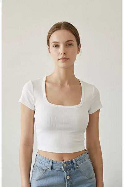 Lux Store Women's White Half Sleeve Plain Collar Crop Top Blouse – Stylish, C...