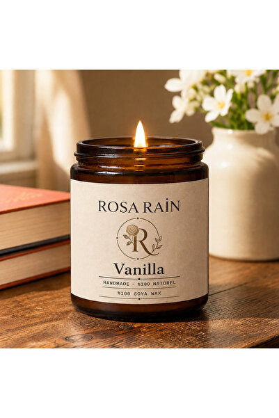 ROSA RAİN Vanilla Kokulu %100 Soya Mum Amber Cam Kavanoz El Yapımı Dekoratif ...