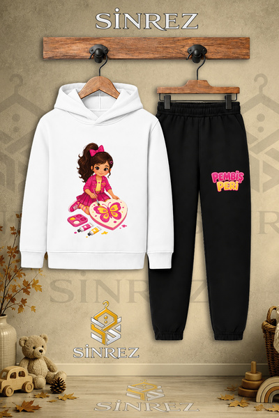 SİNREZ Children's Unisex Single-Piece Pink Fairy Butterfly Printed Hooded Tra...