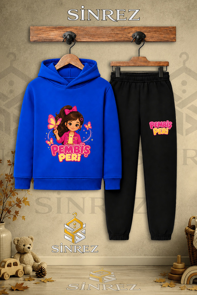 SİNREZ Children's Unisex Single Pink Fairy Half Butterfly Printed Hooded Trac...