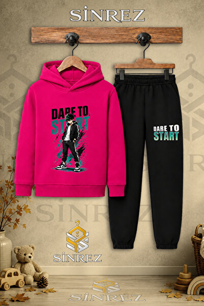 SİNREZ Children's Unisex Single-Piece Dare to Hands in Pocket Printed Hooded ...