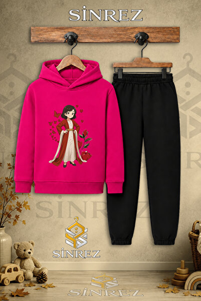 SİNREZ Children's Unisex Single Jyn Anime Yoresel Printed Hooded Tracksuit Set