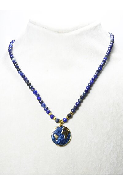 ILGIN DOĞAL TAŞ TAKI Lapis Lazuli Natural Stone Necklace – World Map with Gol...