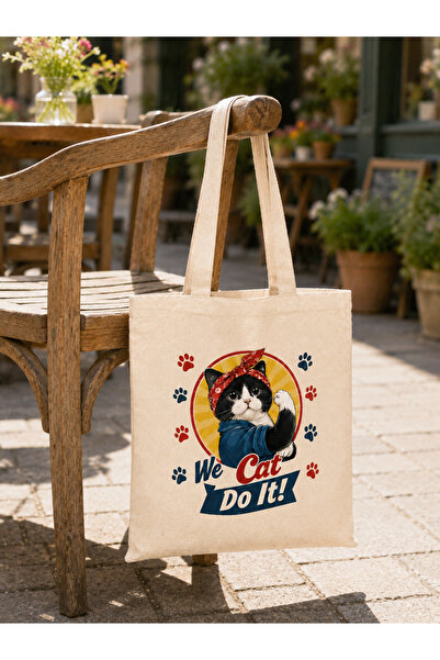 Tomris Hatun We Cat Do It; with Cat, Raw Cloth Bag, Sublimation Printing, Sho...