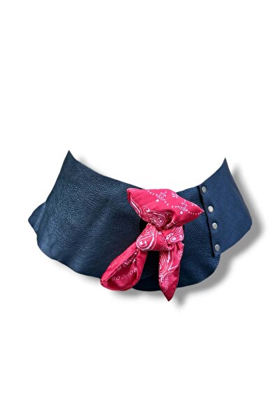 Yılday Gür Butik Darke Red Leather Belt with Scarf, Casual Women's Belt |   S...