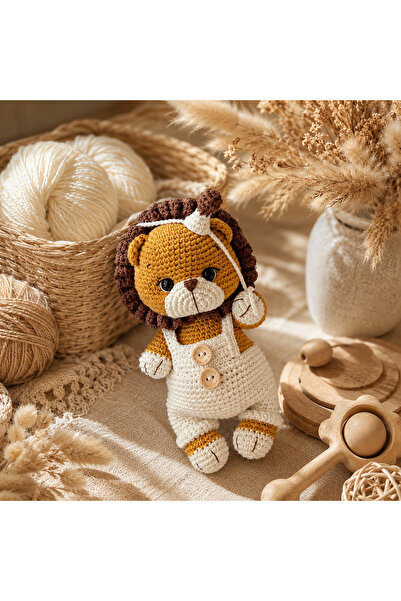 ONTİC El Örgüsü Amigurumi Aslan Oyuncak – El Yapımı Örgü Aslan Bebek Oyuncağı – Dekoratif Hediyelik