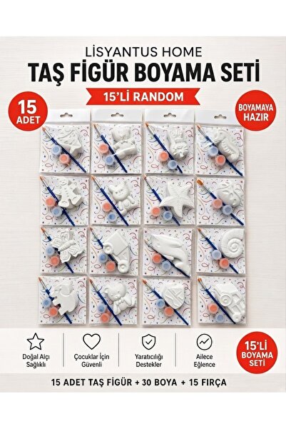 LİSYANTUS HOME 15 Adet Taş Figür Boyama Seti Random/DIY/Hediye/Etkinlik/Eğiti...