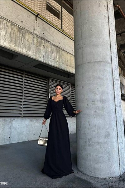 Euro Class Satin Fabric Square Neck Maxi Evening Dress