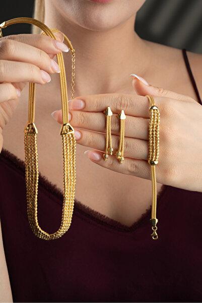 Silvano Jewelry 925 Ayar Gümüş Dorika Toplu Altın Model Hasır Set