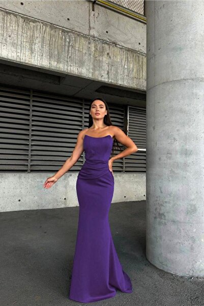 Euro Class Stretchy Lycra Fabric Strapless Maxi Evening Dress