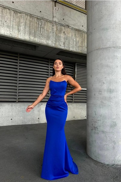 Euro Class Stretchy Lycra Fabric Strapless Maxi Evening Dress
