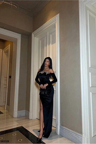 Euro Class Stretchy Velvet Fabric Strapless Slit Evening Dress