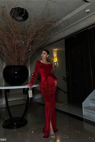 Euro Class Velvet Fabric Double Breasted Collar Maxi Evening Dress