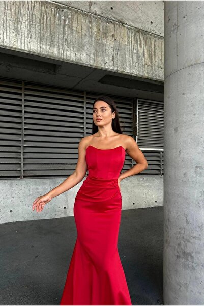 Euro Class Stretchy Lycra Fabric Strapless Maxi Evening Dress