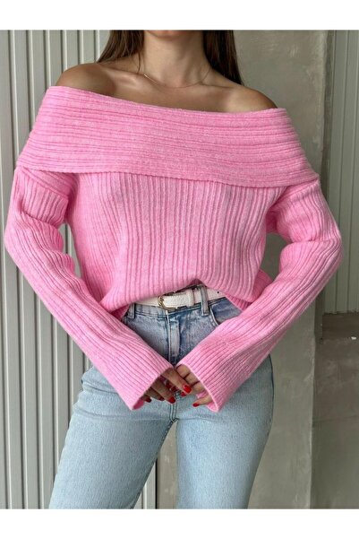 Gül Maison Women's Knitwear Sweater Off-The-Shoulder Boat Neck Soft Textured ...