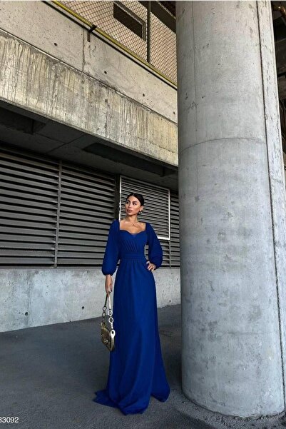 Euro Class Satin Fabric Square Neck Maxi Evening Dress
