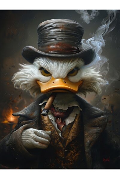 The Gentleman Duck / Pipo ve Silindir Şapkalı Karizmatik Ördek MDF UV Baskı Tablo (60x90 cm)