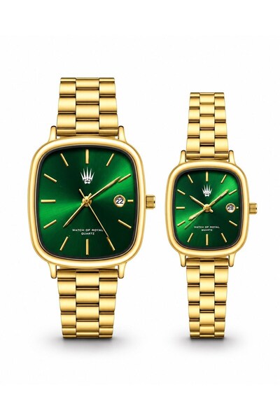 WATCHOFROYAL Couple Watch Classic Time Gold Green Wristwatch