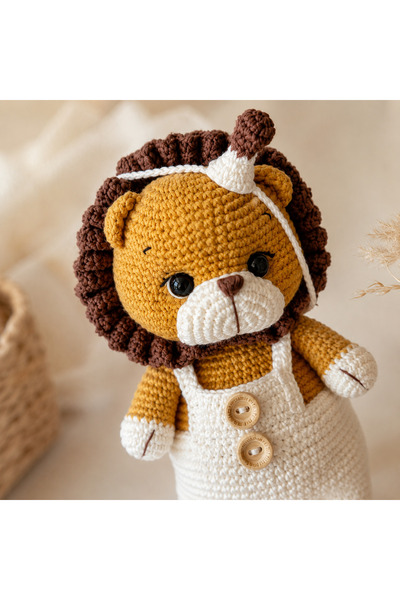 ONTİC El Örgüsü Amigurumi Aslan Oyuncak – El Yapımı Örgü Aslan Bebek Oyuncağı – Dekoratif Hediyelik