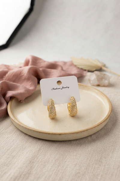 callerrons accessories Gold Color Zircon Stone Drop Hoop Model Women's Earrin...