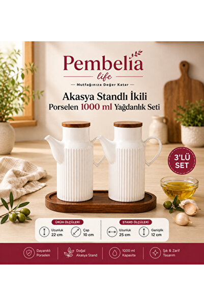 Pembelia Life Комплект от 2 броя порцеланови кани за олио по 1 литър с основа...