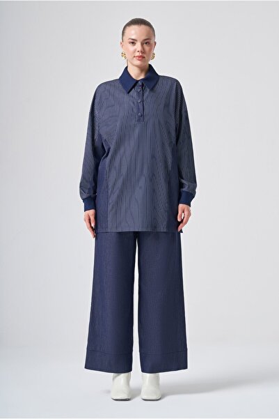 Nuss 1040 Striped Polo Collar Trouser Suit